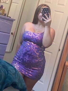 Windsor Purple Sequin Asymmetrical Mini Dress